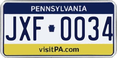 PA license plate JXF0034