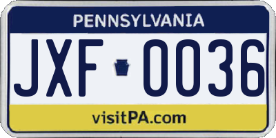 PA license plate JXF0036