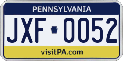 PA license plate JXF0052