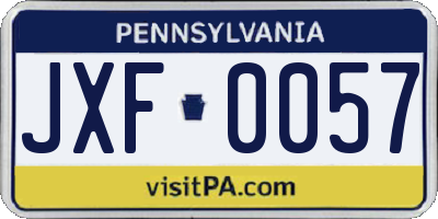 PA license plate JXF0057