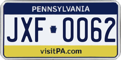 PA license plate JXF0062
