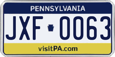 PA license plate JXF0063