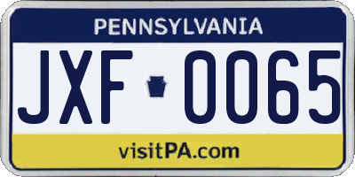 PA license plate JXF0065