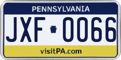 PA license plate JXF0066