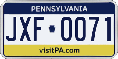 PA license plate JXF0071