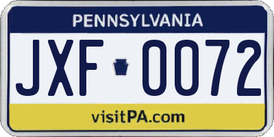 PA license plate JXF0072
