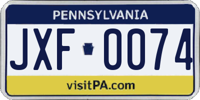 PA license plate JXF0074