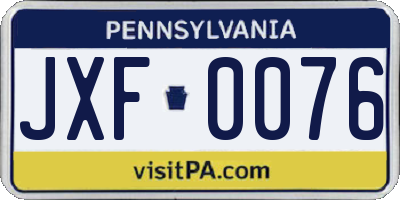 PA license plate JXF0076