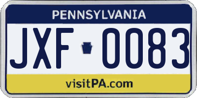 PA license plate JXF0083