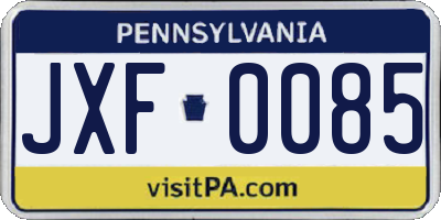 PA license plate JXF0085