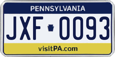 PA license plate JXF0093