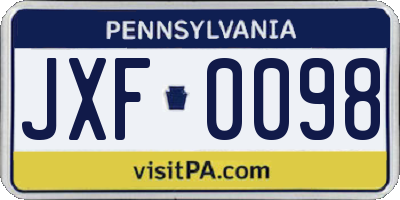 PA license plate JXF0098