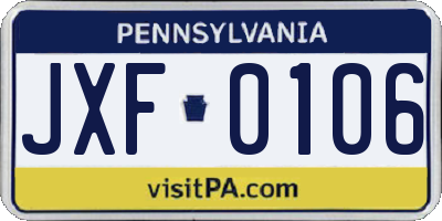 PA license plate JXF0106