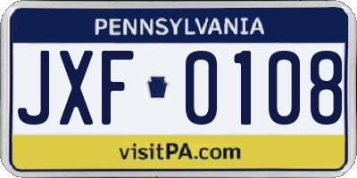PA license plate JXF0108