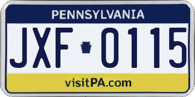 PA license plate JXF0115