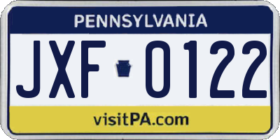 PA license plate JXF0122