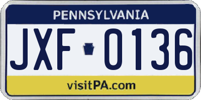 PA license plate JXF0136