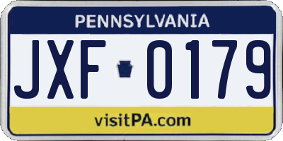PA license plate JXF0179