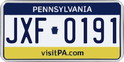 PA license plate JXF0191