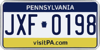 PA license plate JXF0198