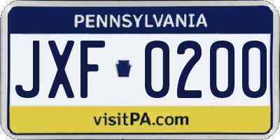PA license plate JXF0200