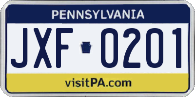 PA license plate JXF0201