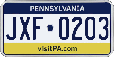 PA license plate JXF0203