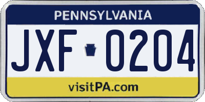 PA license plate JXF0204