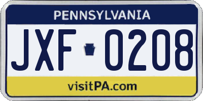 PA license plate JXF0208