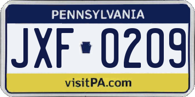 PA license plate JXF0209