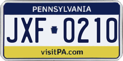 PA license plate JXF0210