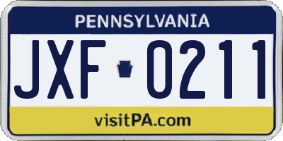 PA license plate JXF0211