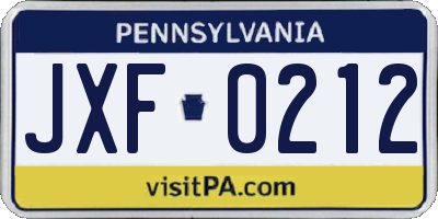 PA license plate JXF0212