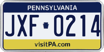 PA license plate JXF0214