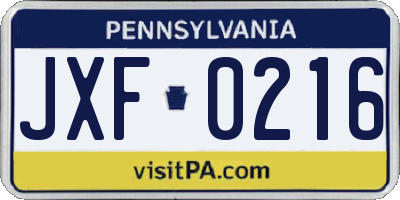 PA license plate JXF0216