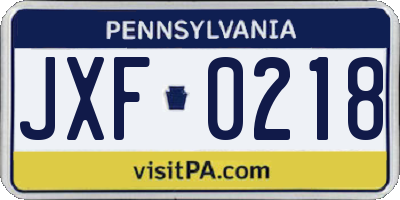 PA license plate JXF0218