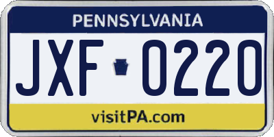 PA license plate JXF0220