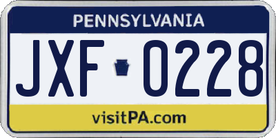 PA license plate JXF0228