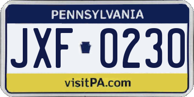 PA license plate JXF0230