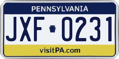 PA license plate JXF0231