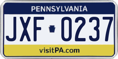 PA license plate JXF0237