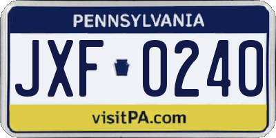 PA license plate JXF0240