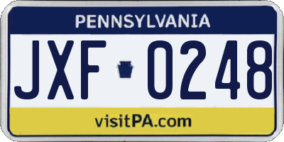 PA license plate JXF0248