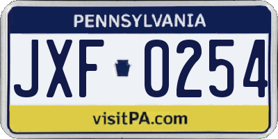 PA license plate JXF0254