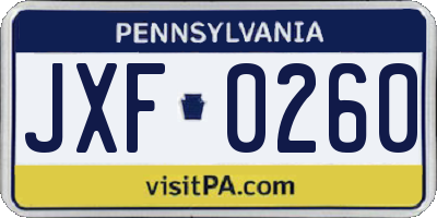 PA license plate JXF0260