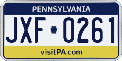 PA license plate JXF0261