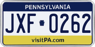 PA license plate JXF0262