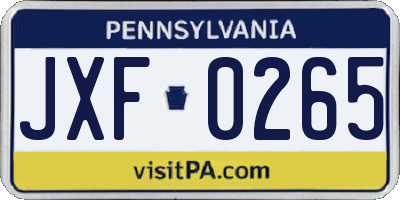 PA license plate JXF0265