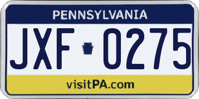 PA license plate JXF0275