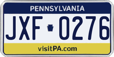 PA license plate JXF0276